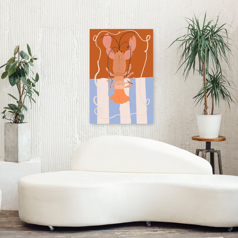 «Lobster Delight Playful Lobster Coastal», art mural, H 36 po x l 24 po