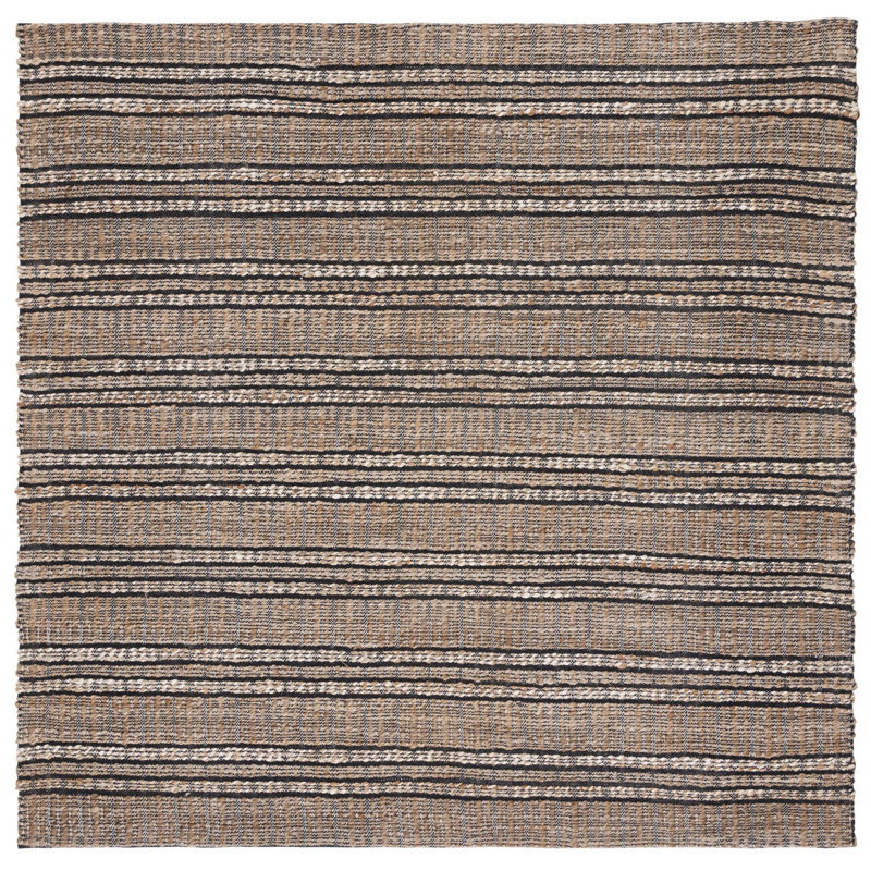 Giannopoulos Striped Flatweave Black/Natural Beige Area Rug, Square 6'6"