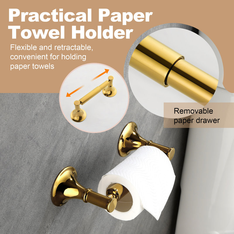 6 - Piece Bathroom Hardware Set, Brushed Gold, 3" H x 22" W x 3" D