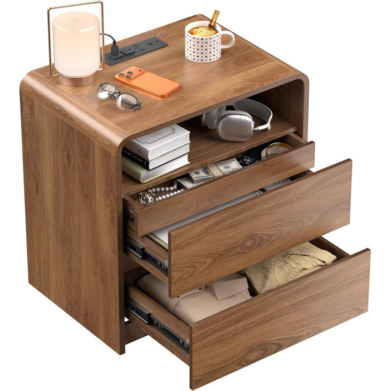 Walnut Bed Cabinet With Charging Station
