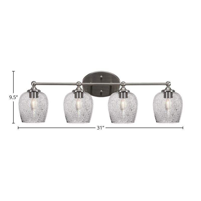 Barre d'éclairage de salle de bain 4 lumières Capri au fini nickel brossé avec verre bullé de 6 po, Nickel brossé