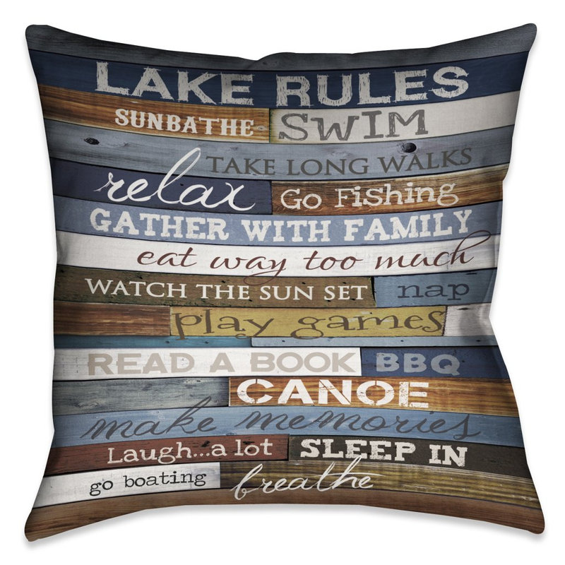 Lake Rules Outdoor Throw Pillow, 20" H x 20" W