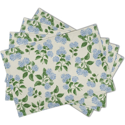 Hydrangea Placemats Set of 4 - Spring Summer Place Mats 12x18 Blue Floral Table Mats Flower Kitchen Mats for Party Dining Table