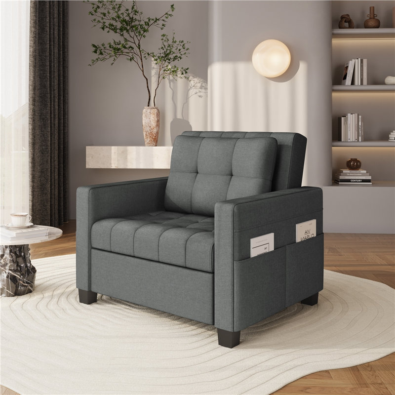 color Upholstered Convertible Chair, Dark Grey