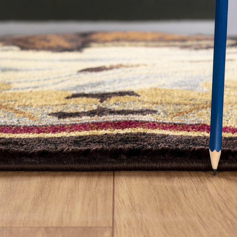 Lodge Area Rug 2'7" X 7'3" - Hunting Bear Inspired Design, Stain- 100% Polypropylene, Jute Backing, , Brown, Made In Turkey 2.7' 7.3' Runner Stain Polypropylene & For High Traffic Areas, Pet Safe,