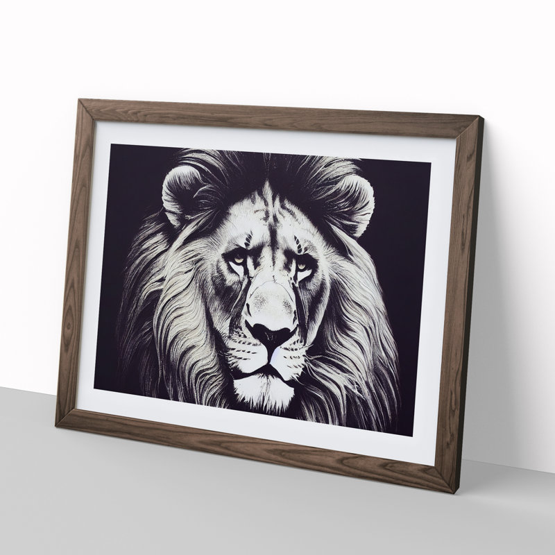 Select Lion - Framed Print, 25cm H x 34cm W x 2cm D, Walnut 