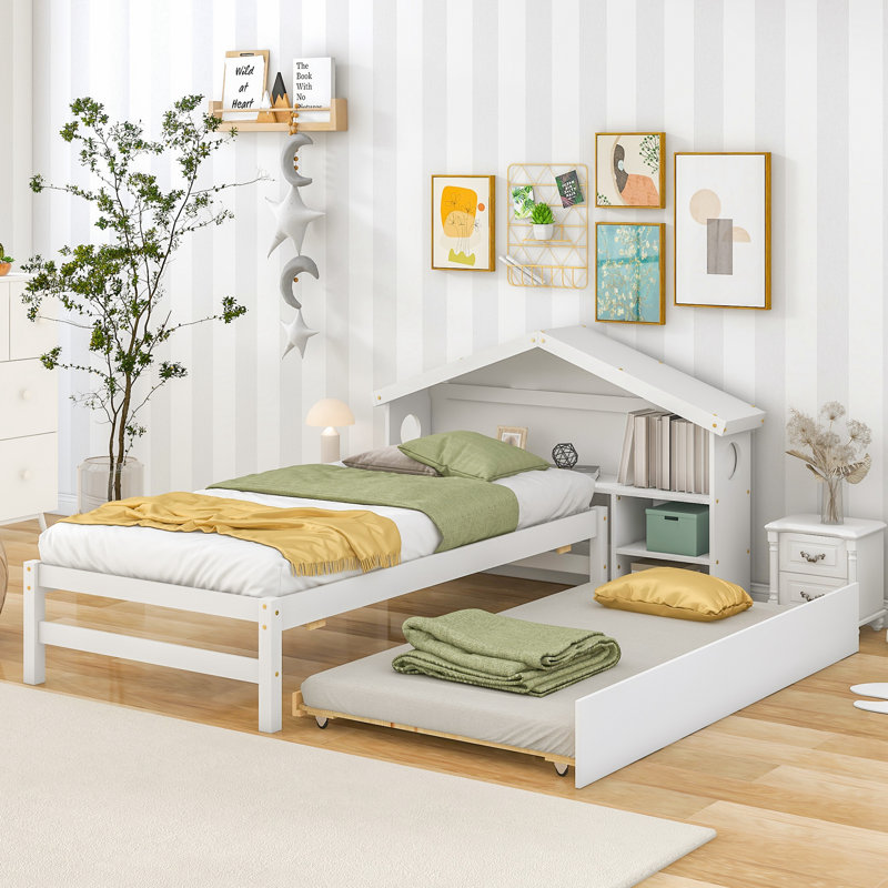 Lit avec rangement en bois massif Cloverdale, Blanc