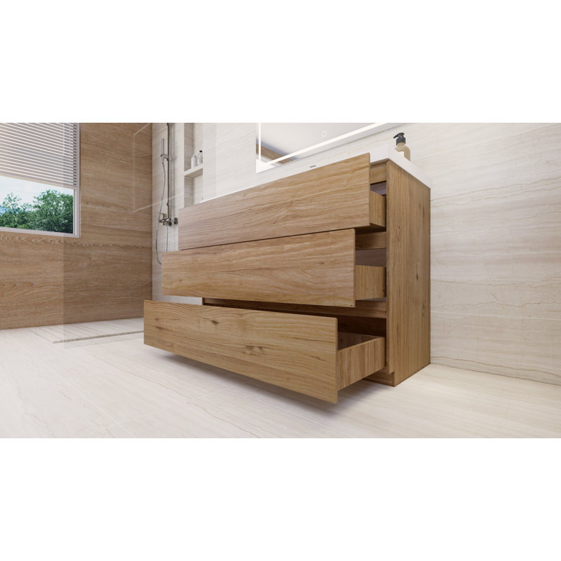 47.3'' Single Bathroom Vanity with Acrylic Top, Natural Oak