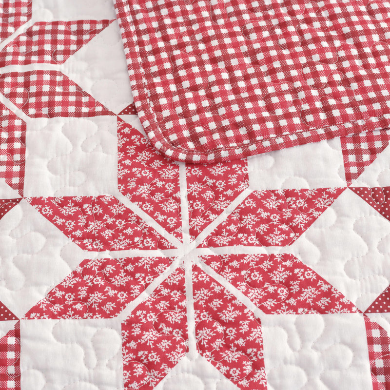 Ensemble de courtepointe rouge en coton réversible Martha Stewart Star de l'hiver, King