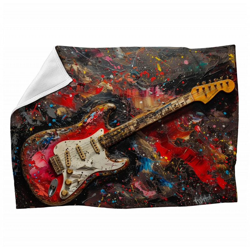 Electric Guitar Music Machine Printed Throw Blanket, 50" W x 60" L