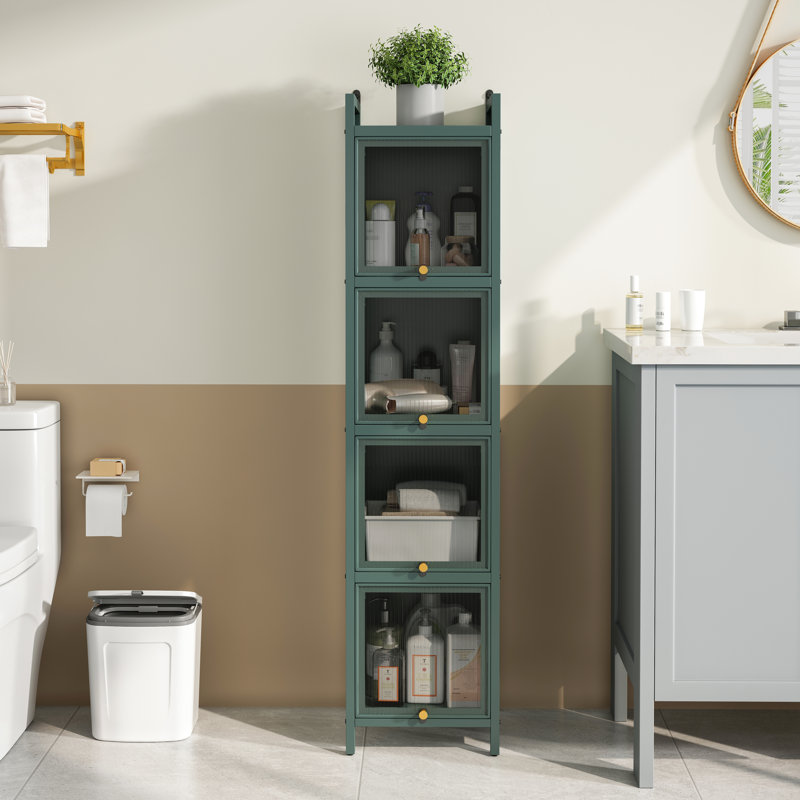 Quatre armoires noires pour exposer des plantes et des accessoires de jardin dans des décorations, Vert foncé