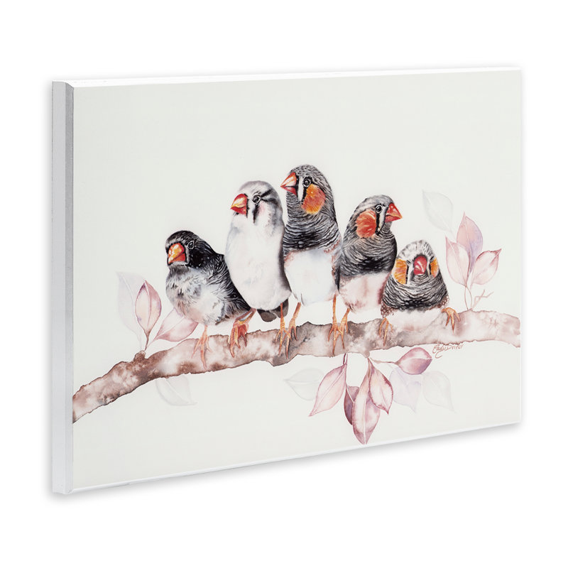Plaque murale cinq oiseaux sur une branche, design par Cady, H 13 po x l 19 po