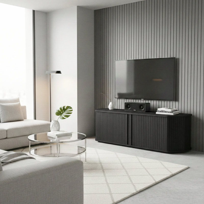 Aurel Buchheit Modern 43.3“ Fluted Corner TV Stand With Sliding Door, Black