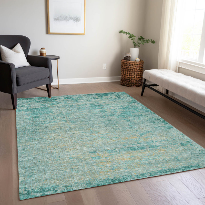 Machine Washable Indoor/Outdoor Xhevrie Teal Rug, Rectangle 5' x 7'6"