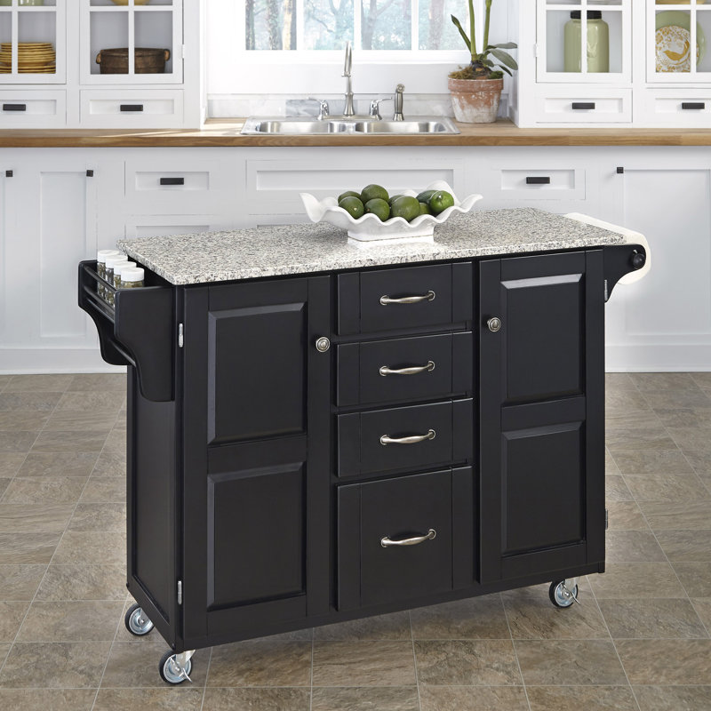 Îlot de cuisine avec plateau en granite Littrell, Noir, Granite