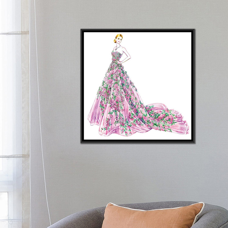 «Pink Floral», impression sur toile, H 18 po x l 18 po x P 1,5 po, Toile avec cadre noir, Pas de tapis