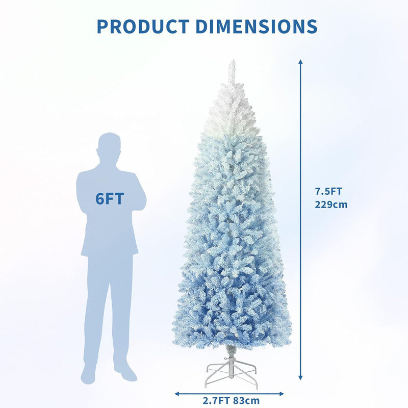 Snow Flocked Pencil Christmas Tree, Slim Artificial Christmas Tree with Sturdy Metal Stand, Skinny Xmas Tree Holiday Decoration for Home, Office