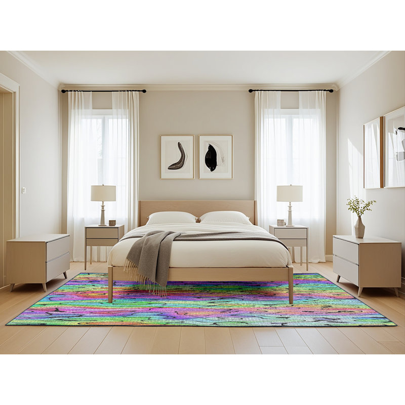 Mauve abstrait Tapis décoratif, Rectangle 5 pi x 8 pi