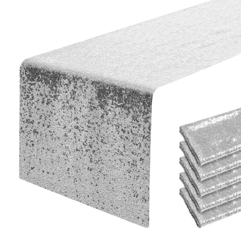 6 Packs 12 X 72 Inches Silver Sequin Table Runner, Glitter Runner