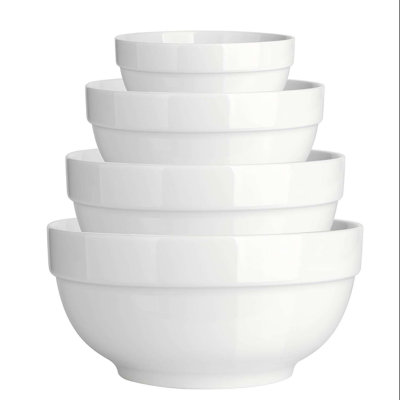 DOWAN Nesting Bowl Set - 4 Piece White Porcelain Serving Bowl Collection