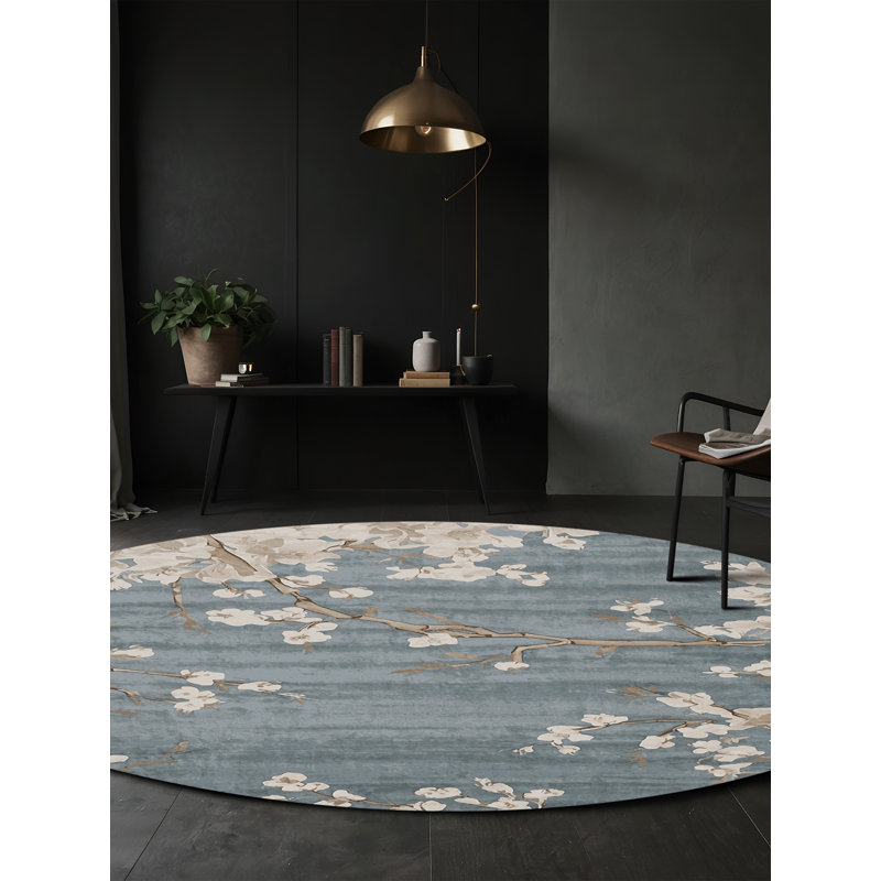 Tapis gris soyeux et moelleux, Rond 7 pi