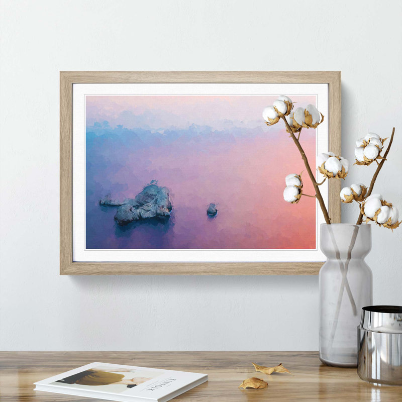 Pink Sunset in Ibiza Spain - Picture Frame Painting Print, Oak, 40cm H x 60cm W x 2cm D