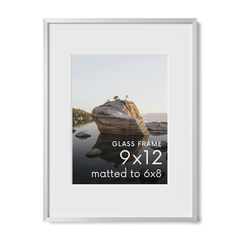 Cadre photo en métal avec verre, Argent, L 9 po x H 12 po