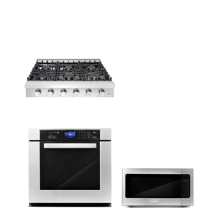 3 Piece Kitchen Package With 36" Slide-in Gas Cooktop 24.4" Built-in Countertop Microwave 30" Single Electric Wall Oven