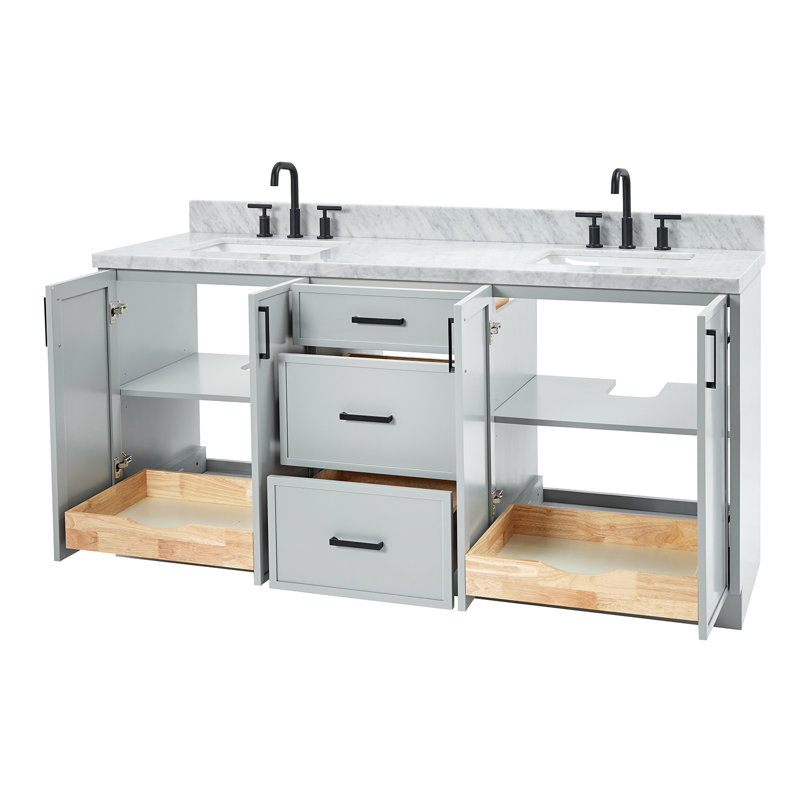 ARIEL Kelly 73 Double Sink Bathroom Vanity with Italian Carrara Marble Top, Gray