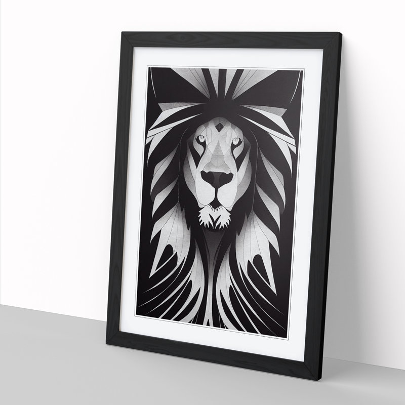 Lion Monochrome Vol.2 - Single Picture Frame Print, 64cm H x 46cm W x 2cm D, Black