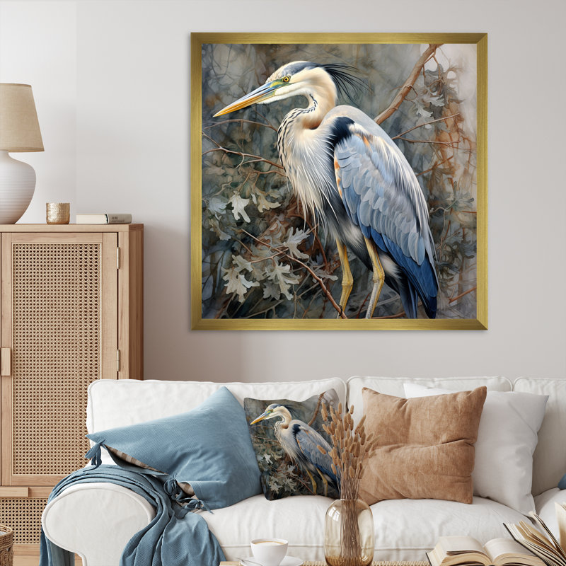 Graceful Heron Waterbird I - Heron, impressions encadrées, H 24 po x l 24 po x P 1 po, Cadre doré simple