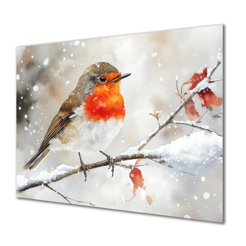 «Winter Robin Bird In The Forest II», art mural en métal grand oiseau, H 12 po x l 20 po
