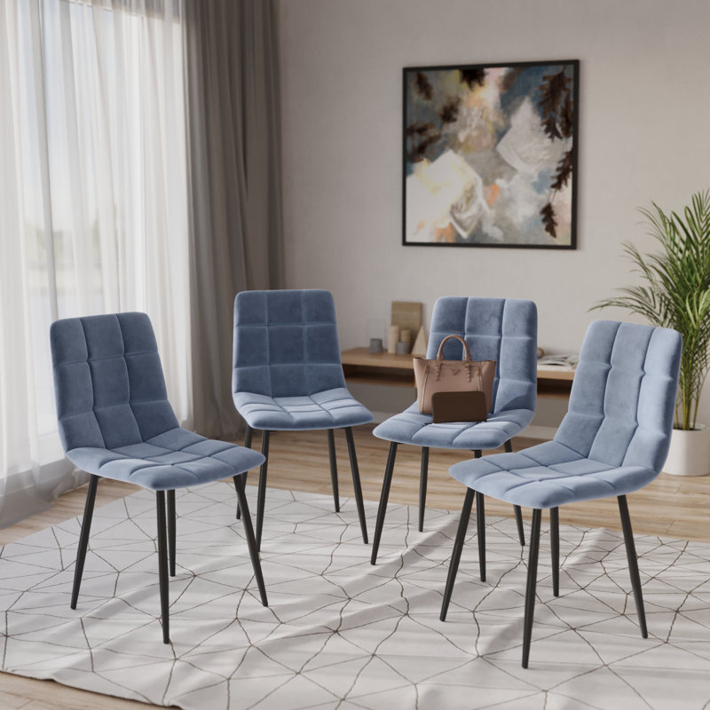 Adalaina 47cm H Tufted Velvet Upholstered Metal Armchair, Blue