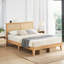 Structure de lit double en rotin naturel avec tête de lit à DEL et pieds en bois, aucun sommier nécessaire-558896606