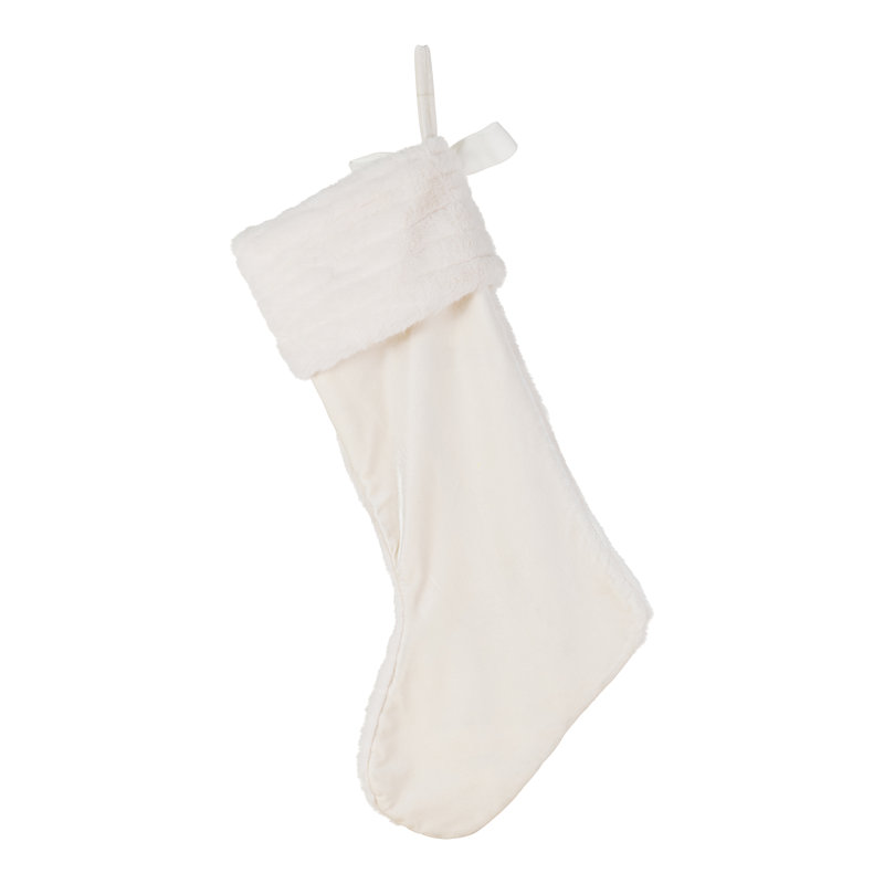 Chaussette de Noël en peluche texturée blanche 24 po L