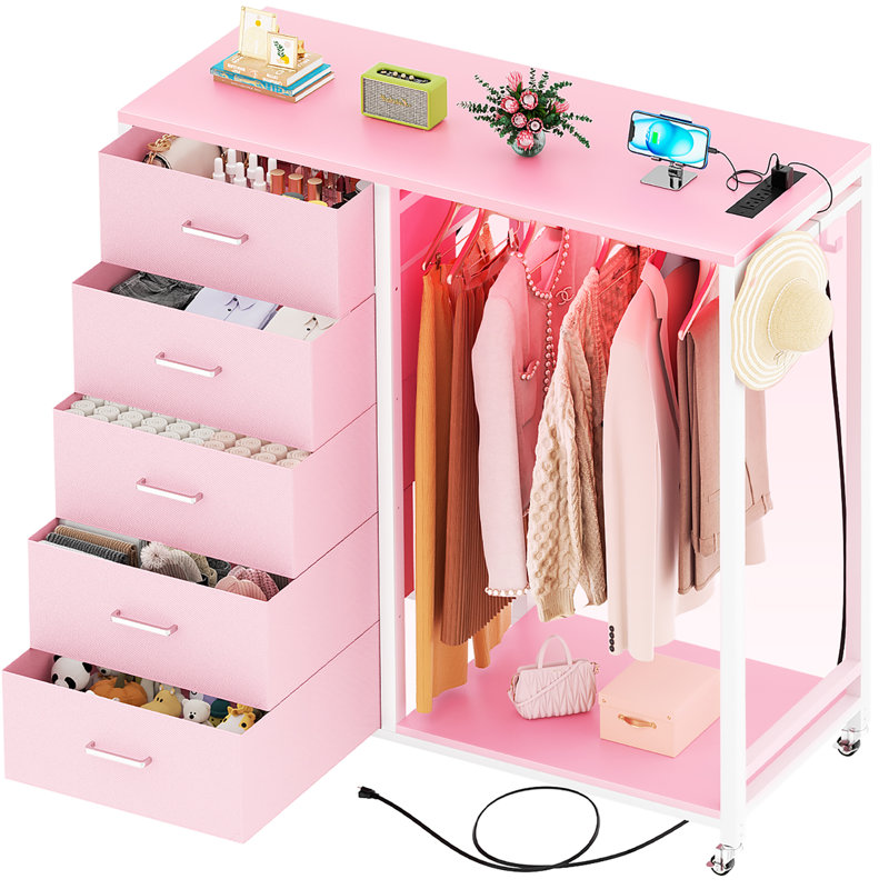 Commode 5 tiroirs avec lumières DEL, Rose