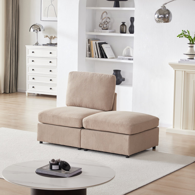 Canapé modulaire rembourré sans accoudoirs avec repose-pieds, Mélange de polyester brun