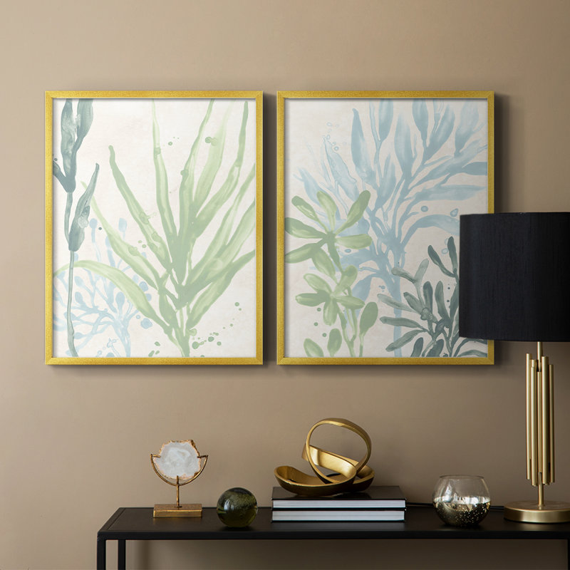 «Swaying Seagrass I-Premium», reproduction encadrée prête à accrocher - aucun clou requis - aucun clou requis, Doré