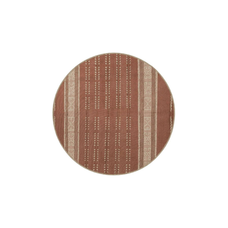 Orange Themed Geometric Colorful Patterned Woven Base Washable Carpet, Round 4'