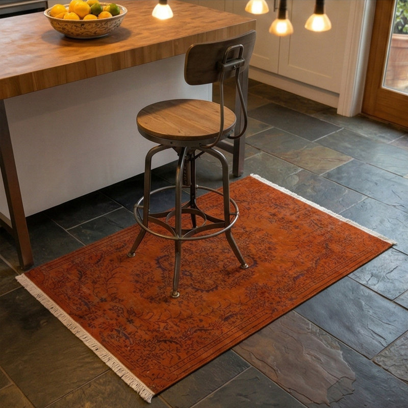 Tapis traditionnel rétro orange brûlé surteint, Rouge