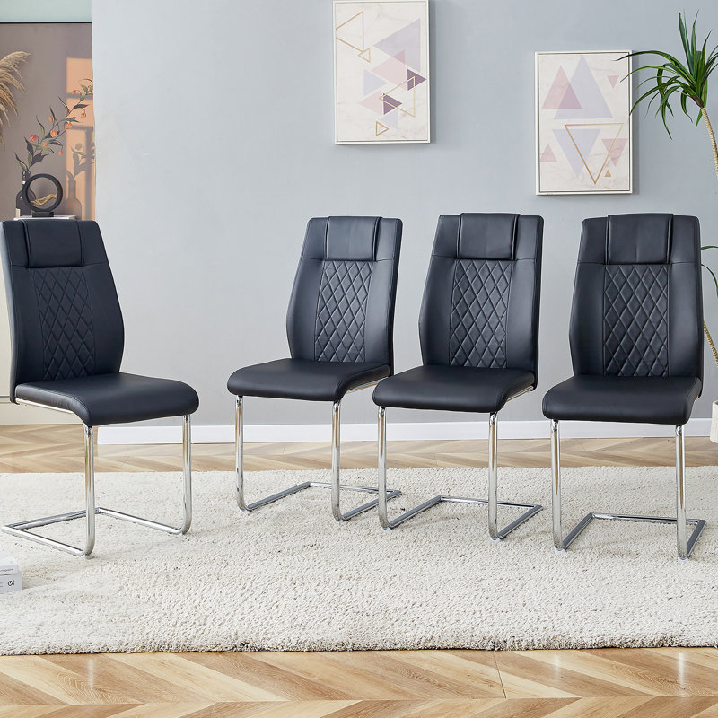 Chaises de salle à manger avec siège rembourré en similicuir et chaises rembourrées, Noir