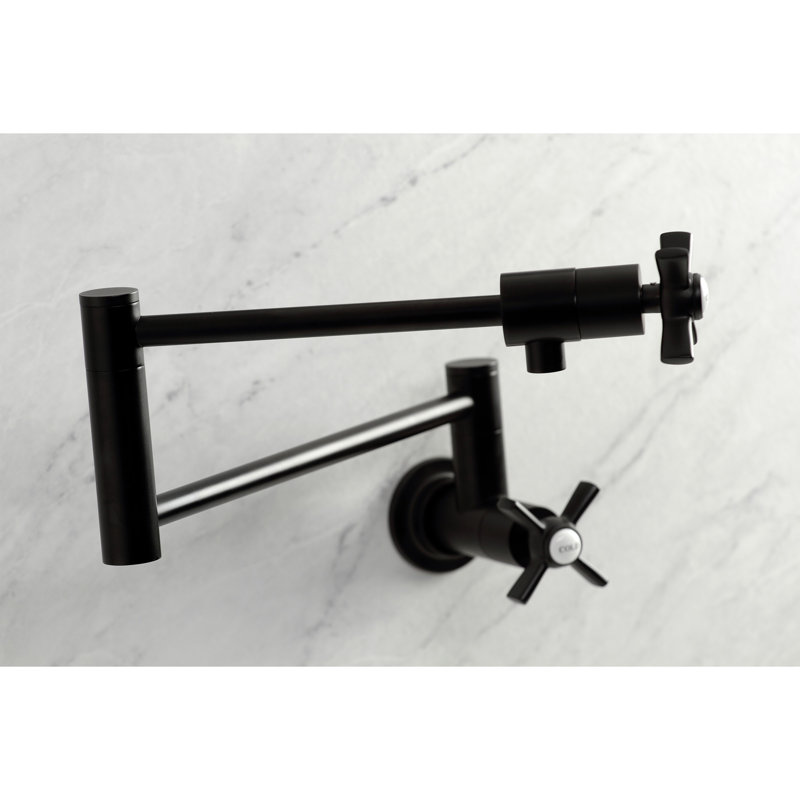 Kingston Brass Millennium Two-Handle 1-Hole Wall Mount Pot Filler Faucet, Matte Black