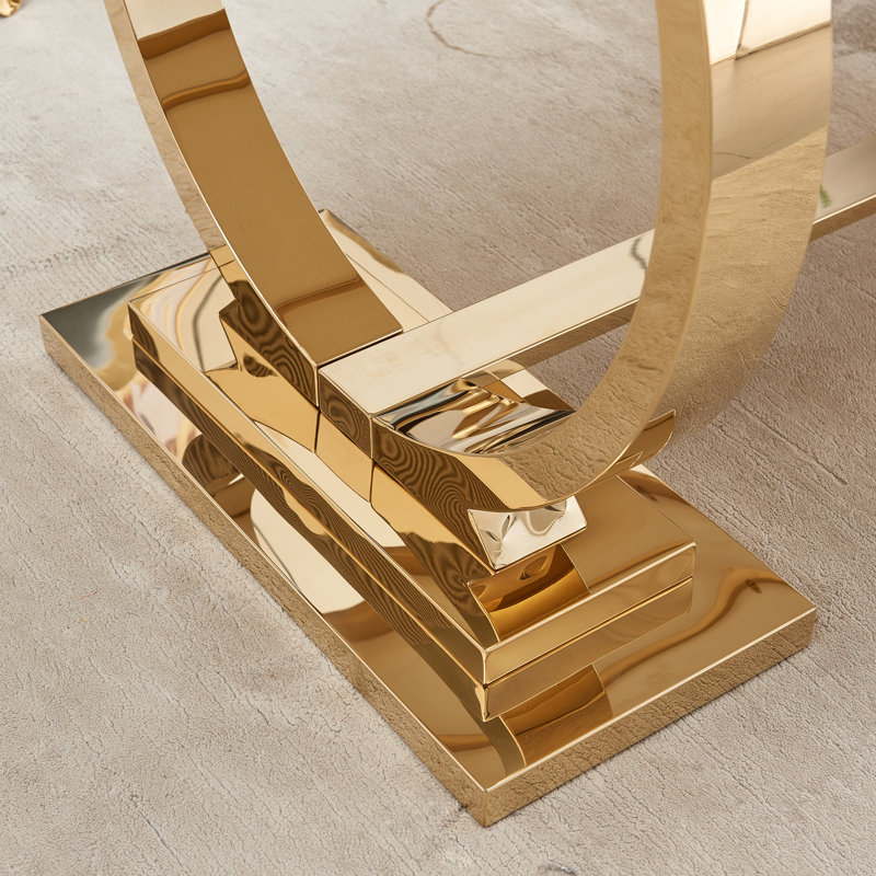 Metal Base Dining Table, White, Gold