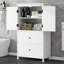 Armoire de rangement pour salle de bain, armoire avec deux portes et tiroirs, tablette réglable, panneau de fibres à densité moyenne, blanc