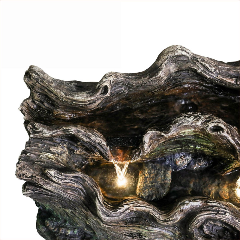 Fountains | 14.1" Rustic Tree Trunk Outdoor Fountain for Garden Patio, Adjustable Pump, No Assembly | Tan Brown | Concrete / Cement