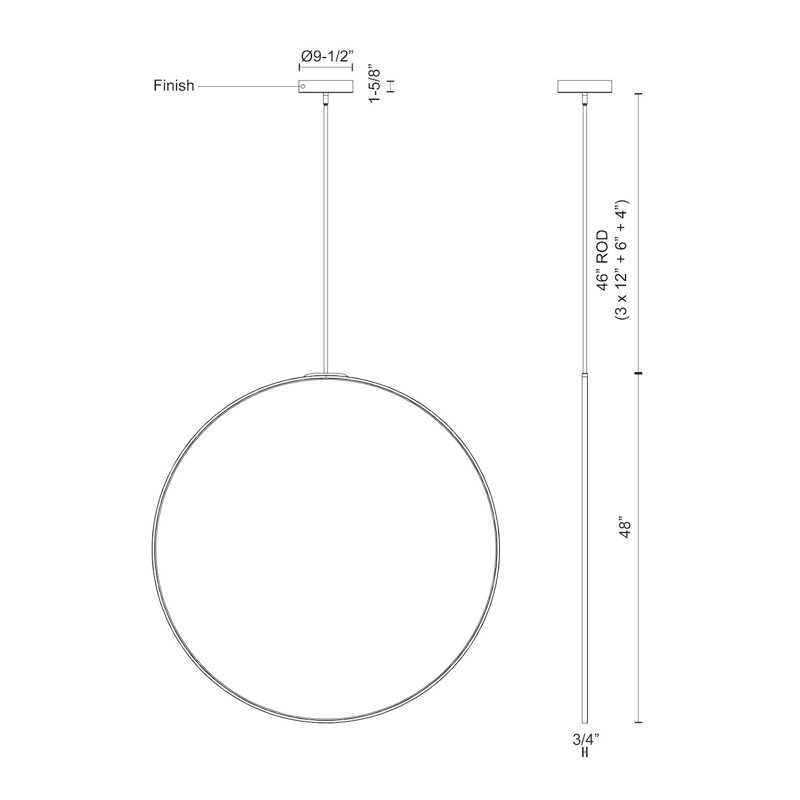 Cirque 1 - Light LED Pendant, Brushed Nickel, 95.63" H x 48" W x 0.75" D