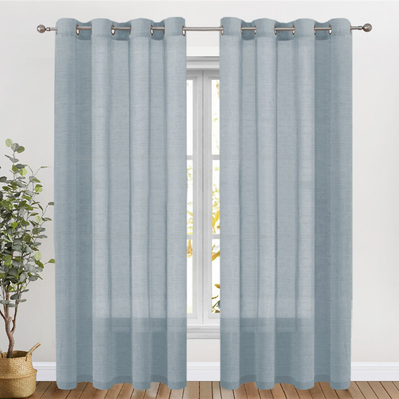 Dawan Faux Linen Semi-Sheer Grommet Curtain Panels, Teal, 52" W x 84" L