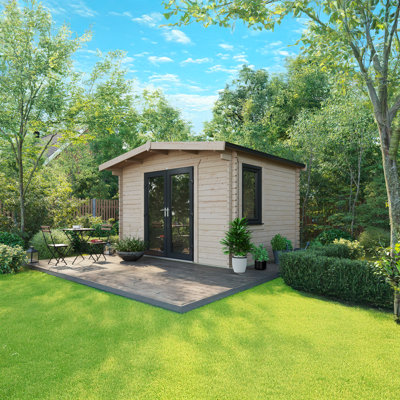 Powersheds 10 x 12ft Chalet Log Cabin, Doors Central - 44mm