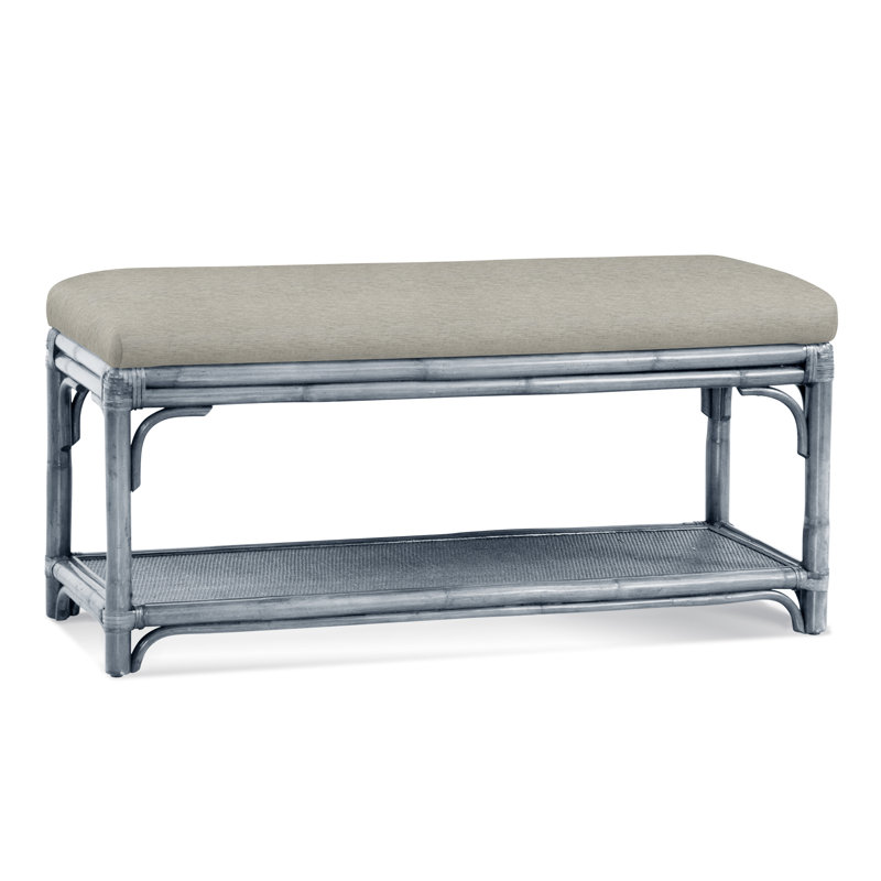 Summer Retreat Wicker Shelf Storage Bench, Sea Glass, Basic Beige, 0317-85
