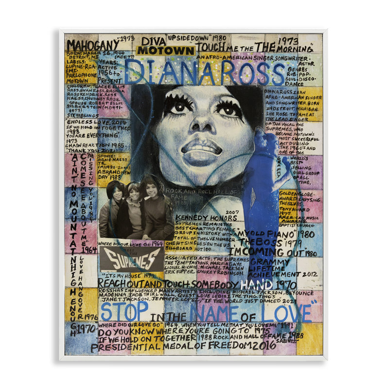 Diana Ross, collage, estampe numérique par Sabin, Giclée encadrée blanc bord de mer, H 30 po x l 24 po